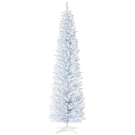 HOMCOM 7' Snow Flocked Artificial Pencil Christmas Tree, Slim Xmas Tree with Realistic Branches and Plastic Base Stand for Indoor Decoration, White W2225P217080