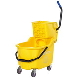 HOMCOM Mop Bucket Cart with Side Press Wringer, Metal Handle and 34 Quart Capacity, Yellow W2225P217087