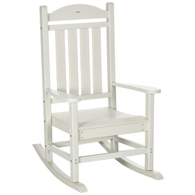 Outsunny Outdoor Rocking Chair, All Weather-Resistant HDPE Rocking Patio Chairs with Rustic High Back, Armrests, Oversized Seat and Slatted Backrest, 350lbs Weight Capacity, White W2225P217089