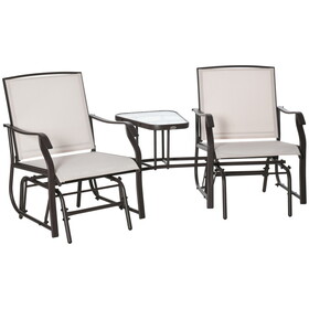 Outsunny Outdoor Glider Chairs with Coffee Table, Patio 2-Seat Rocking Chair Swing Loveseat with Breathable Sling for Backyard, Garden, and Porch, Beige W2225P217094