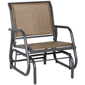 Outsunny Porch Glider, Metal Frame Swing Glider Chair with Breathable Mesh Fabric, Curved Armrests and Steel Frame for Garden, Poolside, Backyard, Balcony, Light Mixed Brown W2225P217098