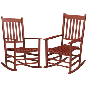 Outsunny Outdoor Rocking Chair Set of 2, Patio Wooden Rocking Chair with Smooth Armrests, High Back for Garden, Balcony, Porch, Supports Up to 352 lbs., Wine Red W2225P217102