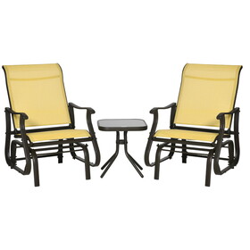 Outsunny 3-Piece Outdoor Gliders Set Bistro Set with Steel Frame, Tempered Glass Top Table for Patio, Garden, Backyard, Lawn, Beige W2225P217104