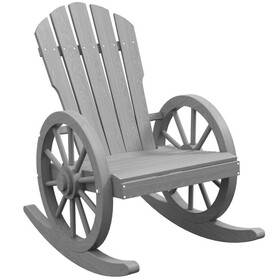 Outsunny Wooden Rocking Chair, Adirondack Rocker Chair w/Slatted Design and Oversized Back, Outdoor Rocking Chair with Wagon Wheel Armrest for Porch, Poolside, and Garden, Gray W2225P217105