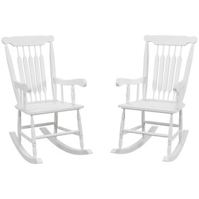 Outsunny Outdoor Wood Rocking Chairs Set of 2, 350 lbs. Porch Rockers with High Back for Garden, Patio, Balcony, White W2225P217106