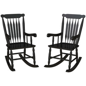 Outsunny Outdoor Wood Rocking Chairs Set of 2, 350 lbs. Porch Rockers with High Back for Garden, Patio, Balcony, Black W2225P217107