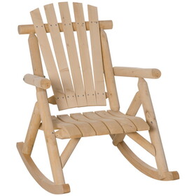 Outsunny Outdoor Wooden Rocking Chair, Single-Person Rustic Adirondack Rocker with Slatted Seat, High Backrest, Armrests for Patio, Garden and Porch, Natural W2225P217108