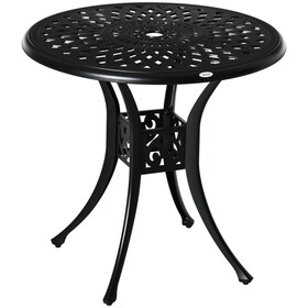 Outsunny 30" Round Patio Dining Table with Umbrella Hole, Antique Cast Aluminum Outdoor Bistro Table Only, Black W2225P217109