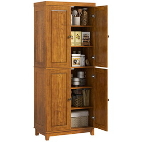 HOMCOM 72.5" Tall Kitchen Pantry Storage Cabinet, Freestanding Kitchen Cupboard with 4 Soft-Close Doors and Adjustable Shelves for Dining Room, Distressed Brown W2225P217115