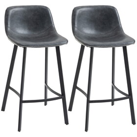 HOMCOM 27.25" Counter Height Bar Stools, Industrial Kitchen Stools, Upholstered Armless Bar Chairs with Back, Steel Legs, Set of 2, Black W2225P217127