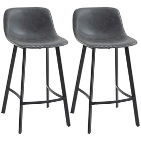 HOMCOM 27.25" Counter Height Bar Stools, Industrial Kitchen Stools, Upholstered Armless Bar Chairs with Back, Steel Legs, Set of 2, Gray W2225P217128