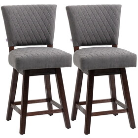 HOMCOM Counter Height Bar Stools, Set of 2, Swivel Barstools 26.5 inch Seat Height with Back, Rubber Wood Legs and Footrests, for Kitchen Dining Room Pub, Grey W2225P217130