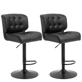 HOMCOM Bar Height Bar Stools Set of 2 with Adjustable Seat, Thick Padded Cushion and Metal Footrest for Home Bar, Black W2225P217131