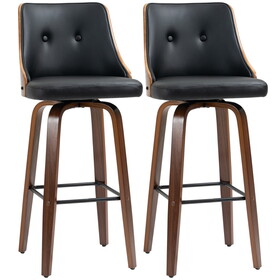 HOMCOM Bar Height Bar Stools, PU Leather Swivel Barstools with Footrest and Tufted Back, Set of 2, Black W2225P217133