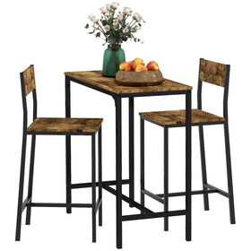 HOMCOM 3 Piece Bar Table and Chairs, Industrial Dining Table Set for 2, Counter Height Kitchen Table with Bar stools, Breakfast Table Set for 2 for Small Space, Rustic Brown W2225P217134