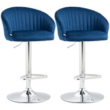 HOMCOM Adjustable Bar Stools Set of 2, Modern Counter Height Barstools, Velvet Fabric Upholstered Kitchen Stools with Swivel Seat, Steel Frame, Footrest, Blue W2225P217139