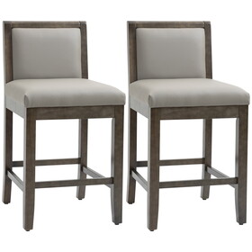 HOMCOM 25.5" Counter Height Bar Stools Set of 2, PU Leather Kitchen Stool, Upholstered Bar Chairs with Back, Wood Legs, Grey W2225P217140