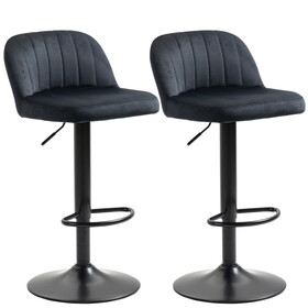 HOMCOM Adjustable Bar Stools Set of 2, Velvet Counter Height Barstool, Upholstered Kitchen Stool with Swivel Seat, Steel Frame, Footrest for Kitchen Counter and Dining Room, Black W2225P217143