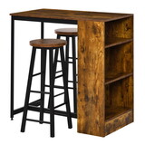 HOMCOM 3 Piece Industrial Pub Table and Chairs, Counter Height Bar Table and Stools Set with Storage Shelf, Rustic Brown W2225P217145