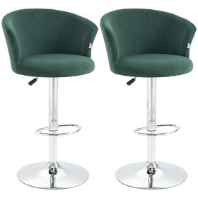 HOMCOM Adjustable Bar Stools Set of 2, Velvet Upholstered Kitchen Stool, Swivel Counter Height Barstool with Footrest for Dining Room, Dark Green W2225P217147