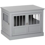 PawHut Dog Crate End Table with Triple Doors, Wooden Dog Crate Furniture Indoor Use, Puppy Crate with and Steel Tubes, for Small Dogs, Pewter Gray W2225P217151