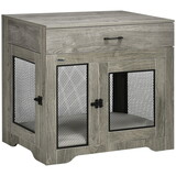 PawHut Dog Crate Furniture with Soft Water-Resistant Cushion, Dog Crate End Table with Drawer, Puppy Crate for Small Dogs Indoor with 2 Doors, Grey W2225P217153