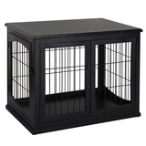 PawHut Dog Crate Furniture, Small Dog Cage End Table with Two Opening Sides, Lockable Door, Puppy Kennel Indoor, Cute and Decorative, Black W2225P217154