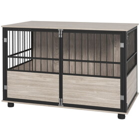 PawHut 39.5" Dog Crate Furniture End Table, Wooden Dog Kennel Indoor Pet House with 3 Doors, for Small to Large Dogs W2225P217156