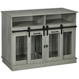 PawHut Dog Crate Furniture for Large Dogs or Double Dog Kennel for Small Dogs with Shelves, Sliding Doors, 47