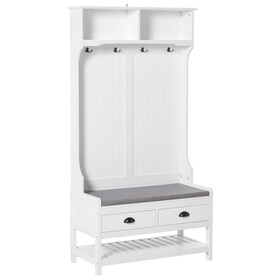 HOMCOM 3-in-1 Hall Tree, Entryway Bench with Coat Rack, Mudroom Bench with Shoe Rack, 2 Storage Drawers, 4 Hooks and Padded Seat Cushions for Hallway, White W2225P217210