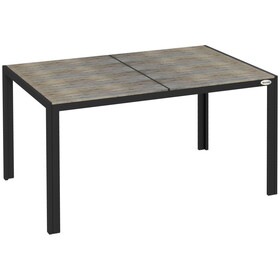 Outsunny Outdoor Dining Table for 6 People, Aluminum Rectangular Patio Table with Faux Wood Tabletop for Backyard, Lawn, Balcony, Poolside, 55" x 35.5", Gray W2225P217225