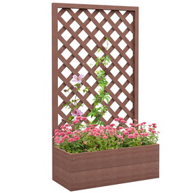 Outsunny Raised Garden Bed with Trellis Lattice, Wood Planter Box with Self Draining Gap, Freestanding Trellis Planter for Climbing Plants, Vines, Flowers, 29.5" x 13.25" x 53.25", Light Brown