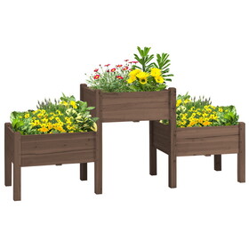 Outsunny Raised Garden Bed with 3 Planter Box, Elevated Wooden Plant Stand with Drainage Holes, for Vegetables, Herb and Flowers, Coffee W2225P217236