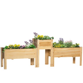 Outsunny Raised Garden Bed Set of 3, Wooden Elevated Planter Box with Legs and Bed Liner, for Backyard and Patio to Grow Vegetables, Herbs, and Flowers, Natural W2225P217243