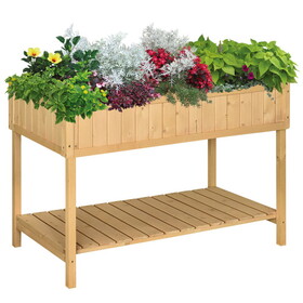 Outsunny 43x18x30in Raised Garden Bed with 8 Pockets and Shelf, Wooden Elevated Planter Box with Legs to Grow Herbs, Vegetables, and Flowers, Natural W2225P217244