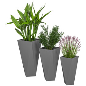 Outsunny Set of 3 Tall Planters, 28.75", 24.5", 20.5", MgO Indoor Outdoor Planters with Drainage Holes, Stackable Flower Pots for Garden, Patio, Balcony, Front Door, Gray W2225P217246