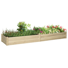 Outsunny 8x2ft Wooden Raised Garden Bed Kit, Elevated Planter with 2 Boxes, Self Draining Bottom and Liner, Patio to Grow Vegetables, Herbs, and Flowers, Natural W2225P217251