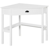 HOMCOM Corner Desk, Triangle Computer Desk with Drawer and Storage Shelves for Small Spaces, Home Office Workstation for Living Room, or Bedroom, White W2225P217262