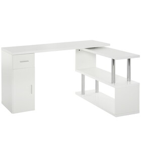 HOMCOM Rotating Computer Desk, 55" L-Shaped Desk, Corner Desk with Storage Shelves, Cabinet and Drawer for Home Office, White W2225P217266