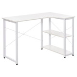 HOMCOM Industrial L-Shaped Computer Desk with 2 Side Shelves and Steel Frame, Corner Desk, Study Workstation for Home Office, White W2225P217267