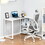 HOMCOM Industrial L-Shaped Computer Desk with 2 Side Shelves and Steel Frame, Corner Desk, Study Workstation for Home Office, White W2225P217267