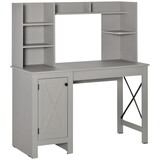 HOMCOM Farmhouse Computer Desk with Hutch and Cabinet, Home office Desk with Storage, for Study, Light Grey W2225P217269