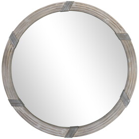 HOMCOM 30.75" Wood Wall Mirror, Farmhouse Decorative e Round Mirror for Wall Decor in Living Room, Bedroom, Natural Wood Color W2225P217282