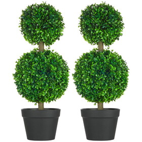 HOMCOM Artificial Plant for Home Decor Indoor & Outdoor Fake Plants Artificial Tree in Pot, 2 Ball Boxwood Topiary Tree for Home Office, Living Room Decor, Green W2225P217285