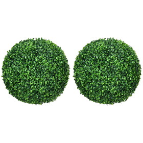 HOMCOM Set of 2 15.75 inch Artificial Ball Boxwood Topiary Trees Balls, Indoor Outdoor Fake Plants for Home, Office & Living Room Decor W2225P217286