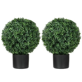 HOMCOM Set of 2 20.5" Artificial Ball Boxwood Topiary Trees with Pot, Indoor Outdoor Fake Plants for Home Office & Living Room Decor W2225P217289