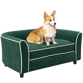 PawHut Dog Couch Fancy Pet Bed Modern Dog Sofa for Small and Medium Dogs Cats, with Soft Cushion, Washable and Removable Cover, Dark Green W2225P217299