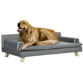 PawHut Soft Foam Large Dog Couch for a Fancy Dog Bed, Spongy Dog Sofa Bed with Washable Cover, Wooden Legs, Elevated Dog Bed, Gray W2225P217303