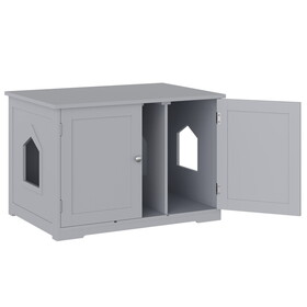 PawHut Modern Cat Litter Box Enclosure with Adjustable Partition for Customizable Space, Cat Washroom End Table for Indoor Cats with Hidden Storage Cabinet Space, Dark Gray W2225P217304