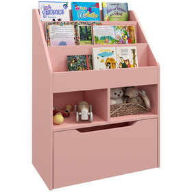 HOMCOM Kids Bookcase Multi-Shelf Rack Organizer with Storage Drawer for Books, Playroom, Pink W2225P217324